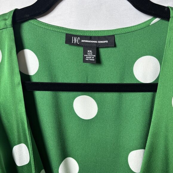 INC Green and White Polka Dot Wrap Blouse XXL - Picture 3 of 6